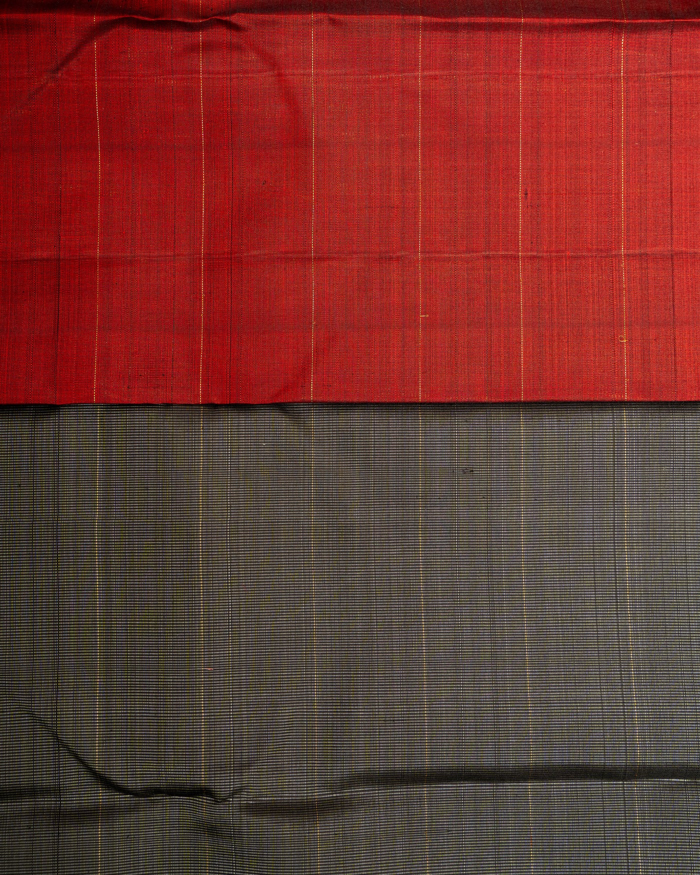 Elephant Grey and Red Zari Stripes Pure Kanjivaram Silk Sari - Clio Silks