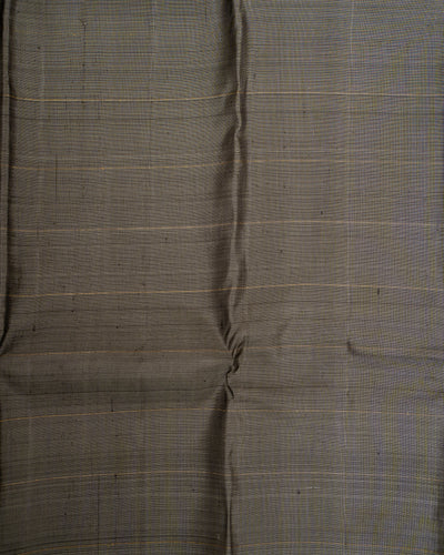 Elephant Grey and Red Zari Stripes Pure Kanjivaram Silk Sari - Clio Silks