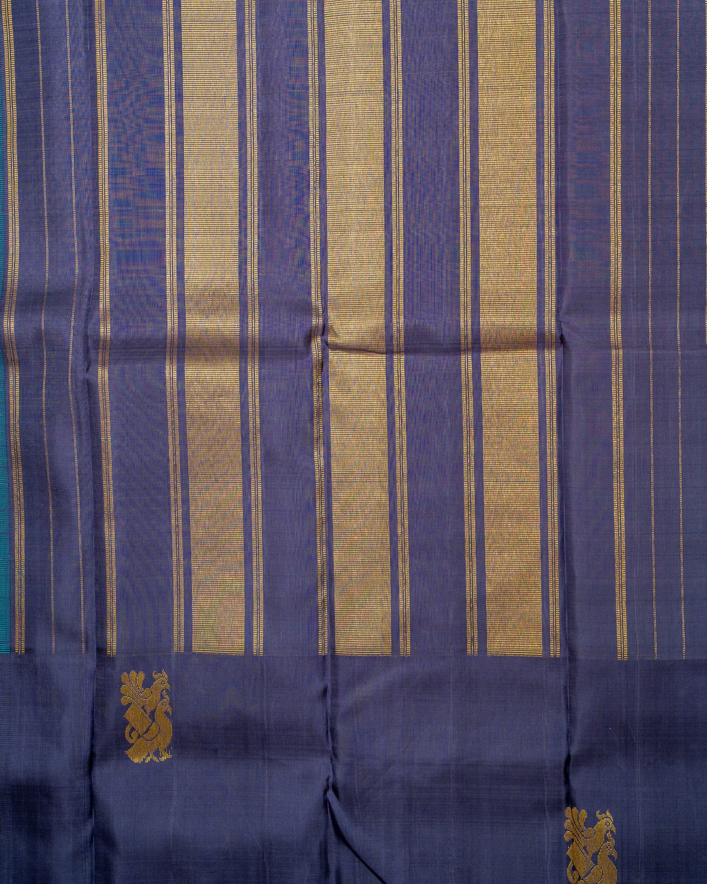 Sky Blue and Purple Korvai Kanjivaram Silk Sari - Clio Silks