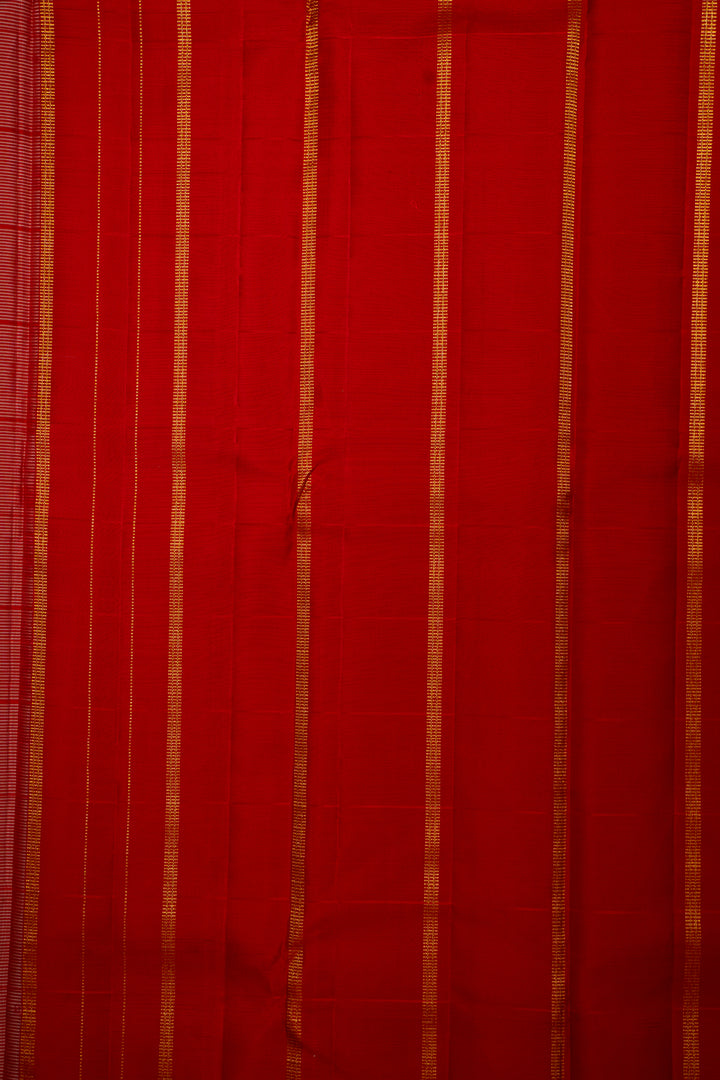 Cloud Grey and Red Checks Borderless Pure Zari Kanjivaram Silk Sari - Clio Silks