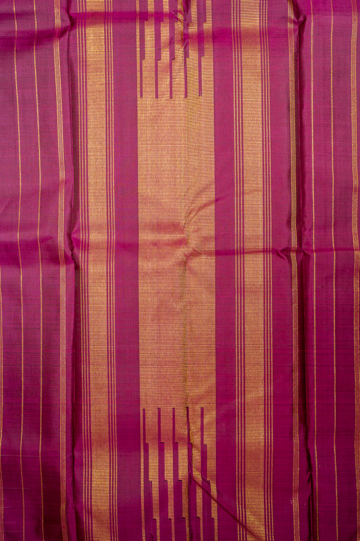 Grey and Rust Orange Thread Checks Rettai Pettu Pure Kanjivaram Silk Sari - Clio Silks