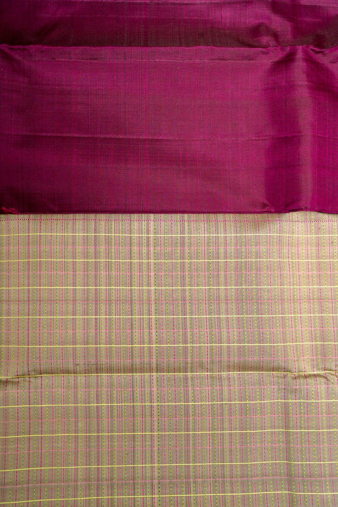 Grey and Rust Orange Thread Checks Rettai Pettu Pure Kanjivaram Silk Sari - Clio Silks