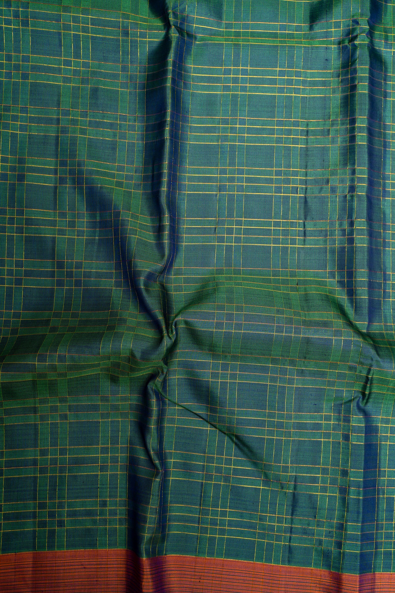 Peacock Green Zari Checks Pure Kanjivaram Silk Sari - Clio Silks