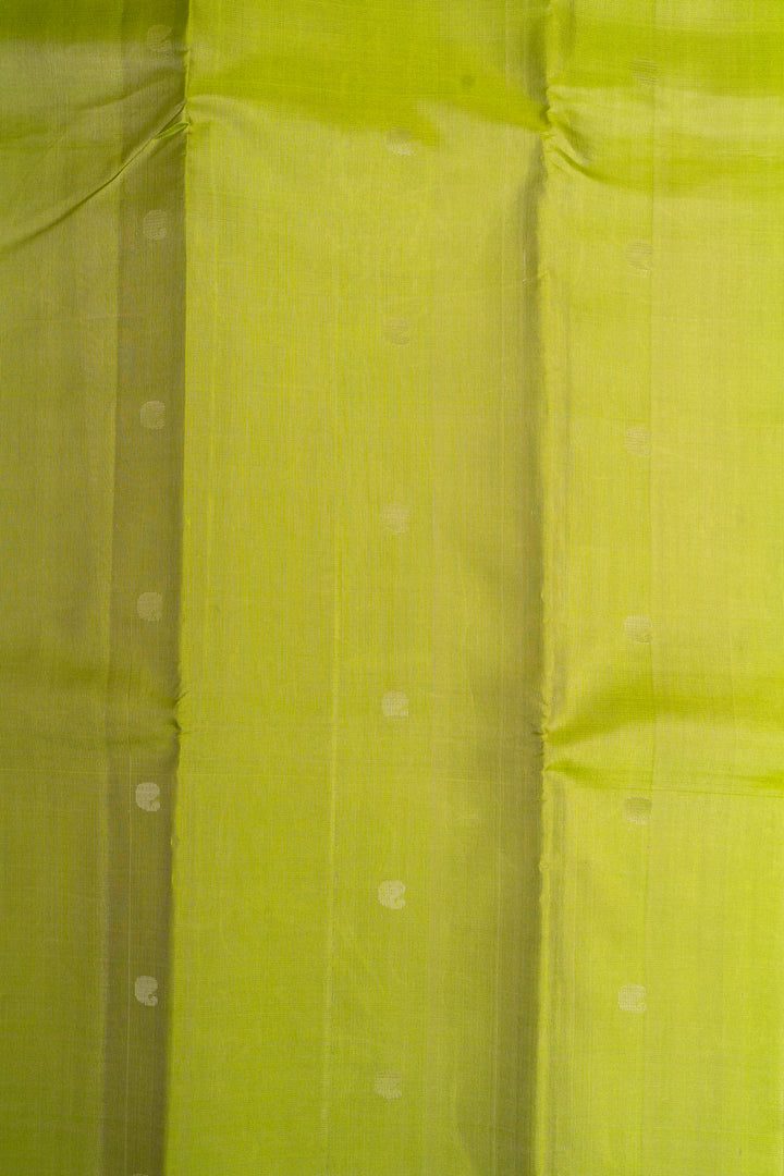 Lime Green and Grey Half and Half Pure Kanjivaram Silk Sari - Clio Silks