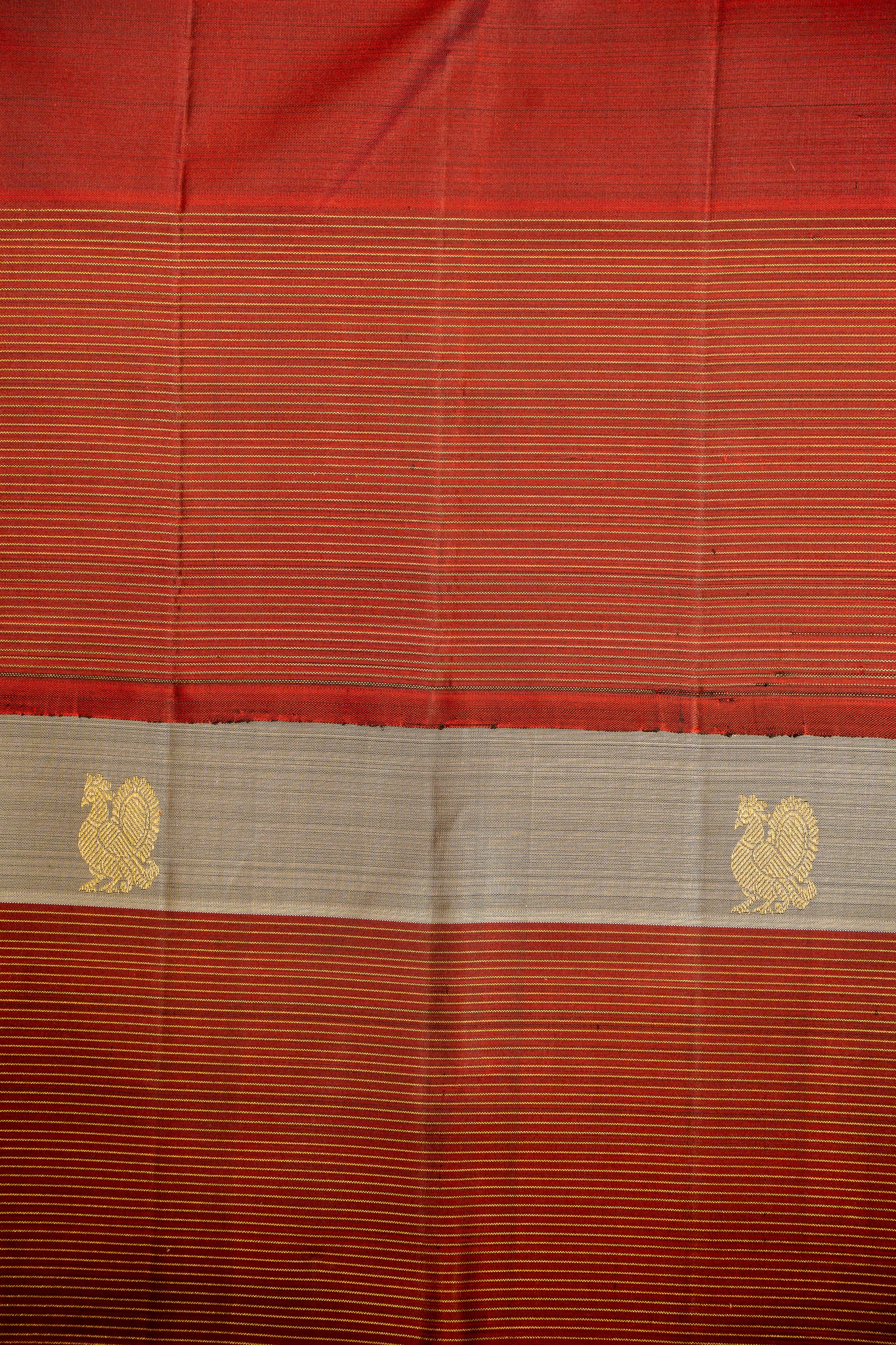 Dove Grey and Maroon Stripes Pure Kanjivaram Silk Sari - Clio Silks