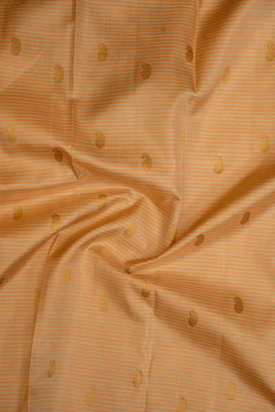 Cream and Peach Stripes Purple Rettai Pettu Pure Zari Kanjivaram Silk Sari - Clio Silks