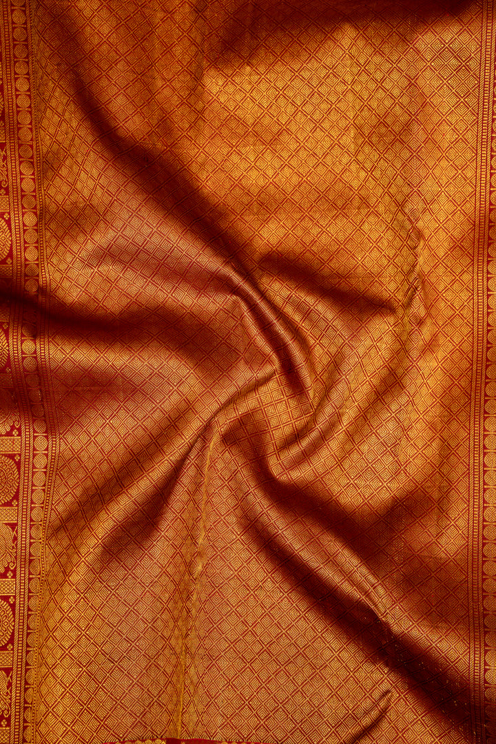 Maroon Zari Checks Traditional Pure Kanjivaram Silk Sari - Clio Silks