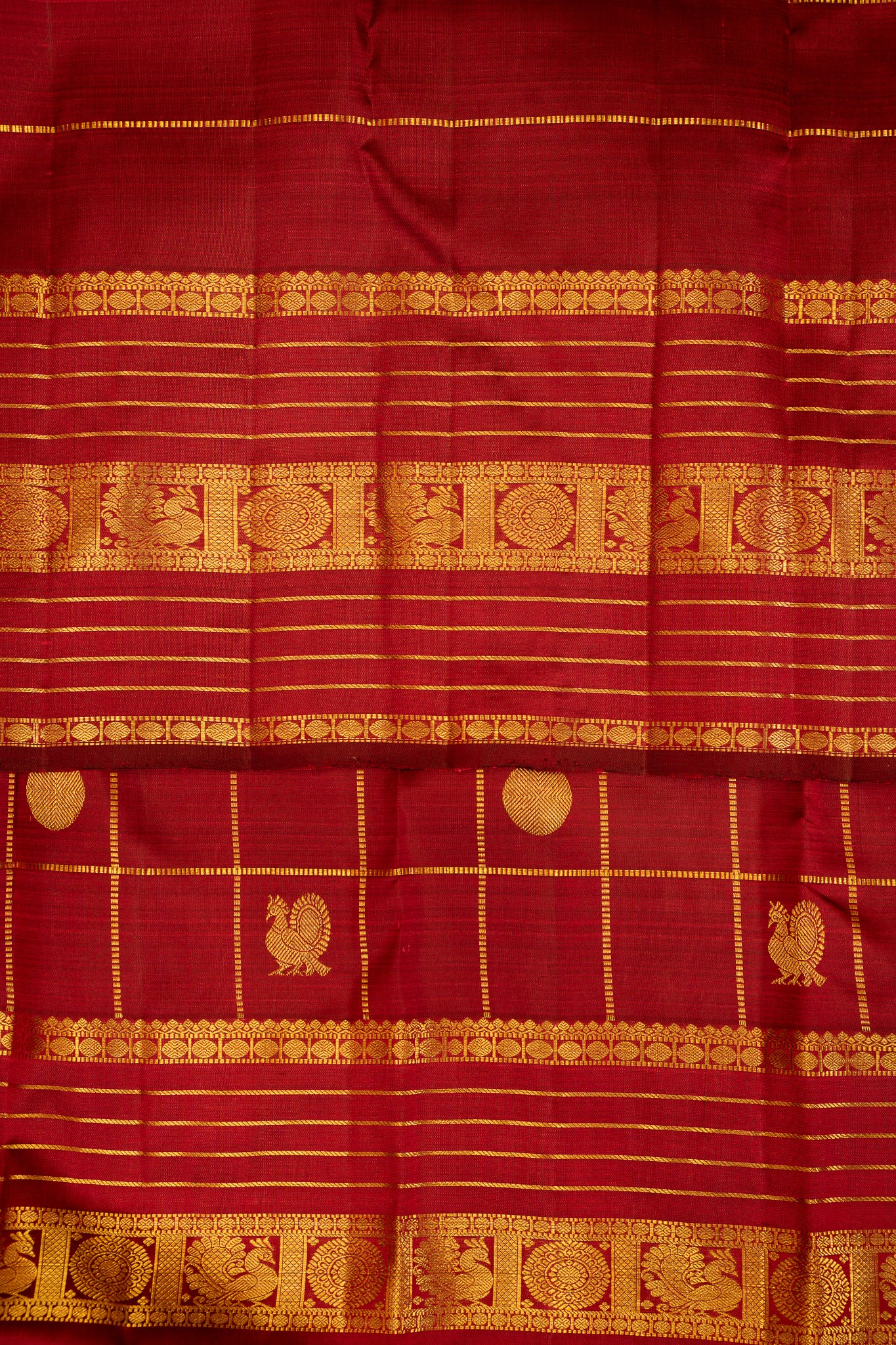 Maroon Zari Checks Traditional Pure Kanjivaram Silk Sari - Clio Silks