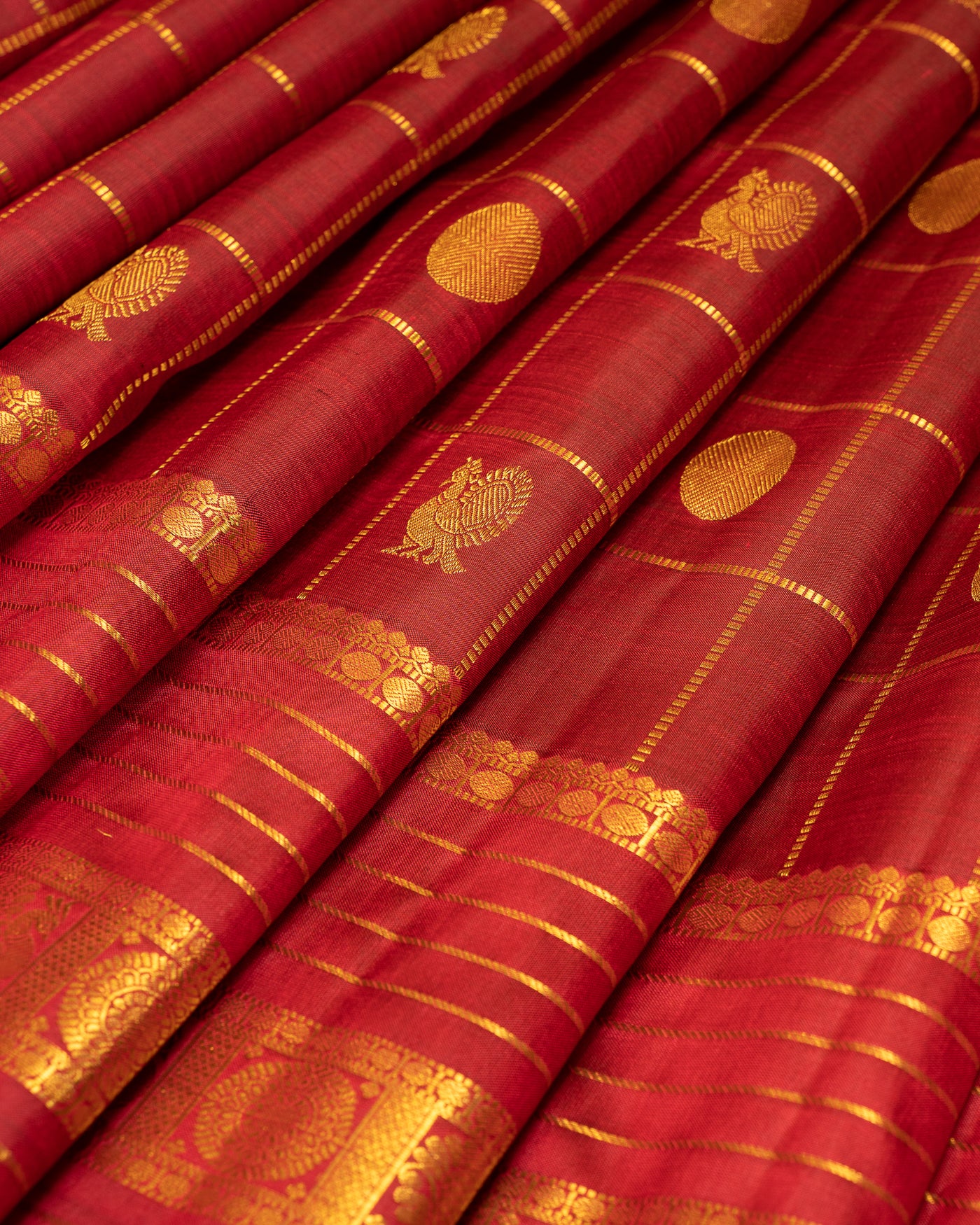 Maroon Zari Checks Traditional Pure Kanjivaram Silk Sari - Clio Silks