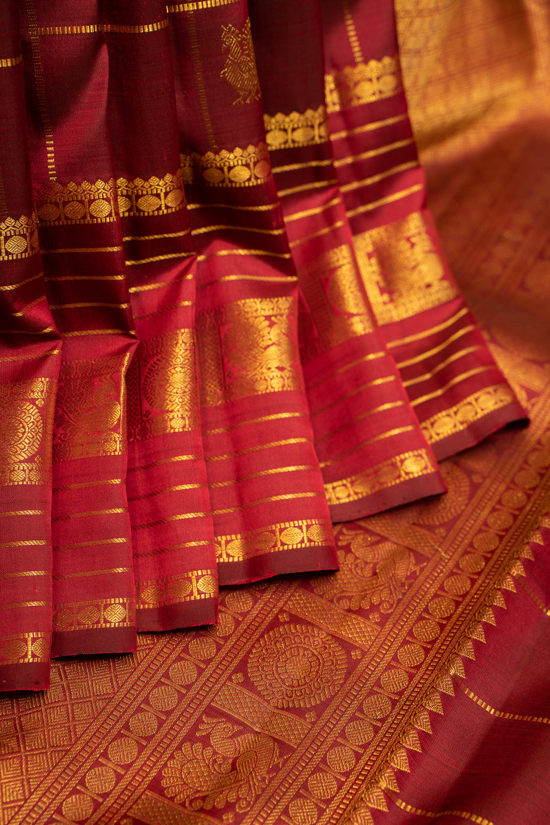 Maroon Zari Checks Traditional Pure Kanjivaram Silk Sari - Clio Silks