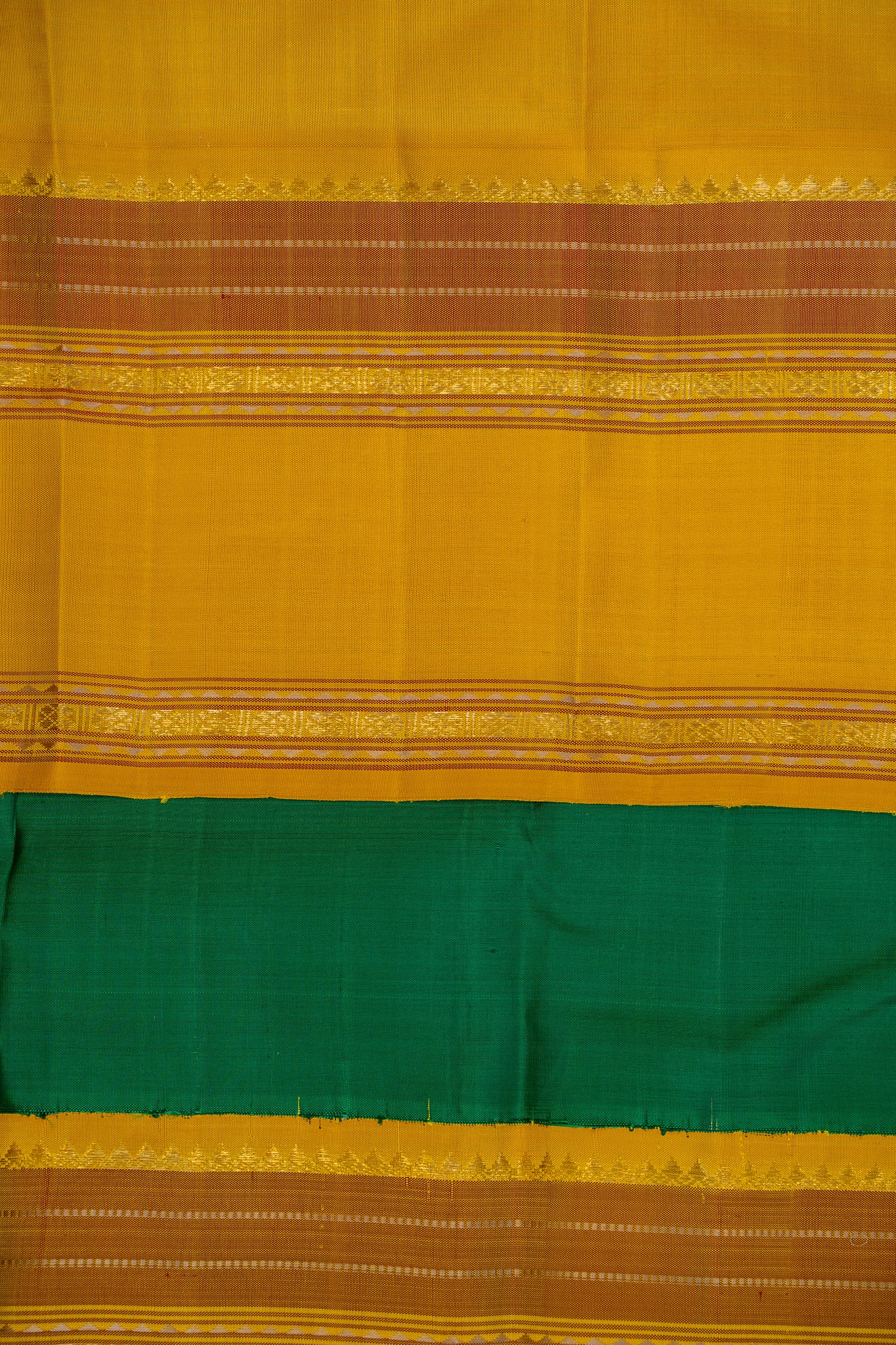 Forrest Green and Yellow Pure Zari Kanjivaram Silk Sari - Clio Silks