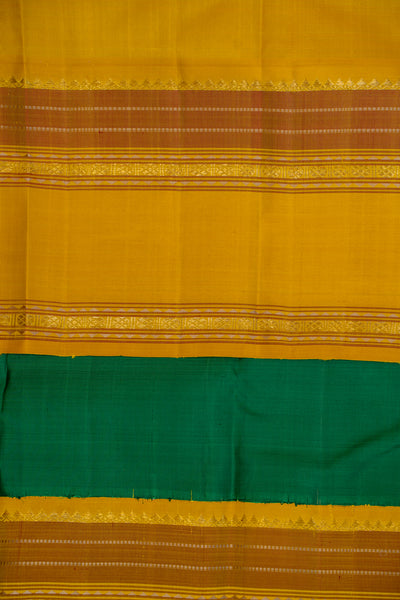 Forrest Green and Yellow Pure Zari Kanjivaram Silk Sari - Clio Silks