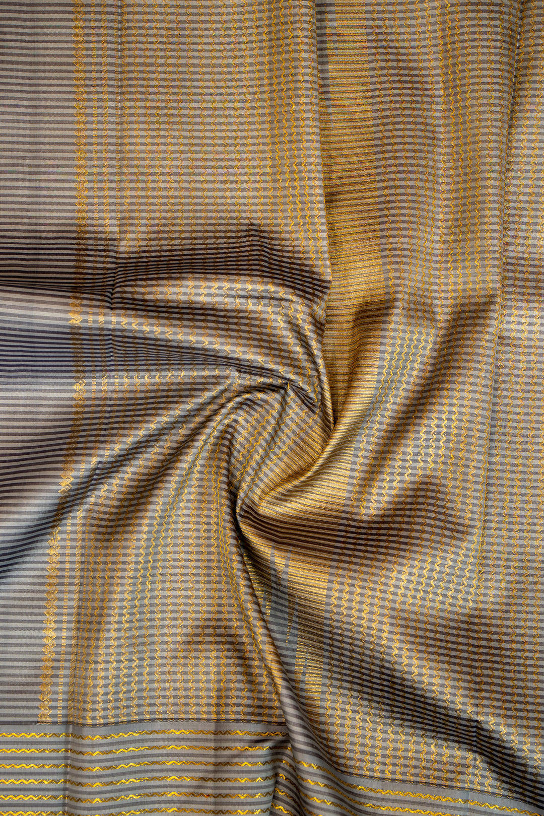 Bluish Grey Neli Stripes Pure Kanjivaram Silk Sari - Clio Silks
