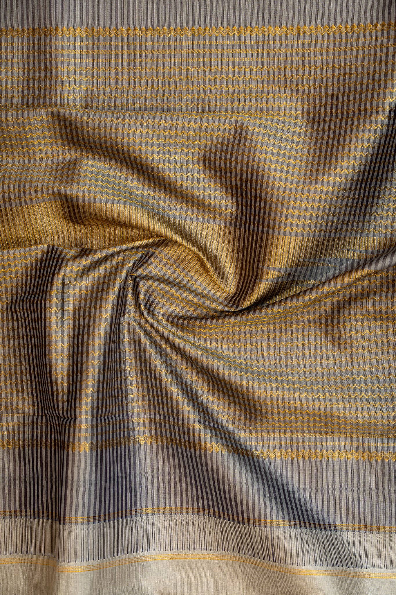 Bluish Grey Neli Stripes Pure Kanjivaram Silk Sari - Clio Silks