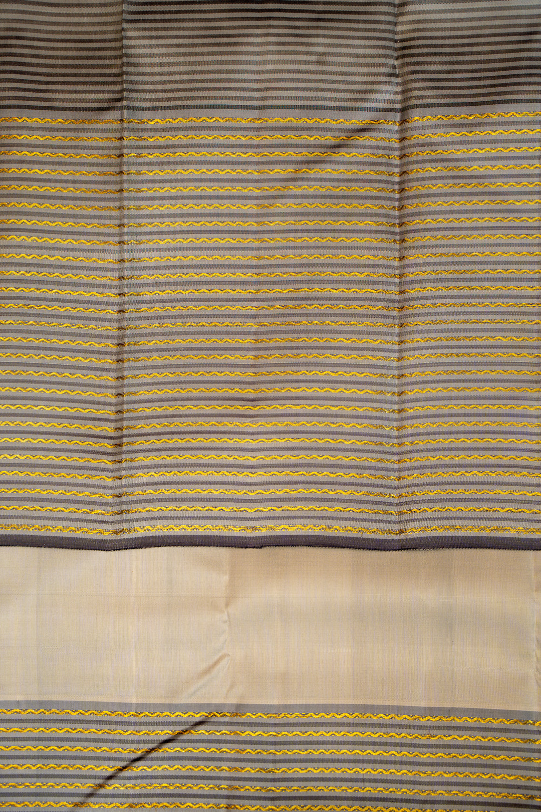 Bluish Grey Neli Stripes Pure Kanjivaram Silk Sari - Clio Silks