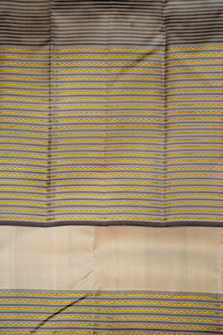 Bluish Grey Neli Stripes Pure Kanjivaram Silk Sari - Clio Silks