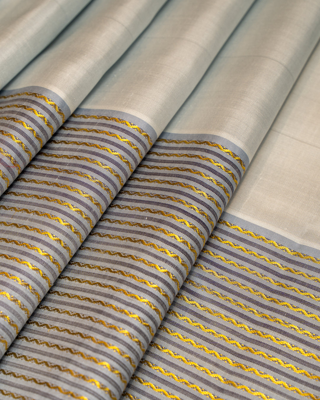 Bluish Grey Neli Stripes Pure Kanjivaram Silk Sari - Clio Silks