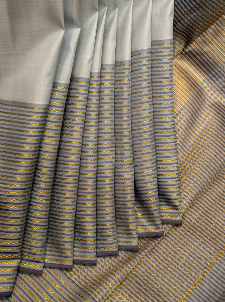 Bluish Grey Neli Stripes Pure Kanjivaram Silk Sari - Clio Silks