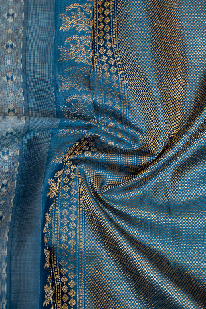 Blue Pochampally Ikat Pure Kanjivaram Silk Sari - Clio Silks