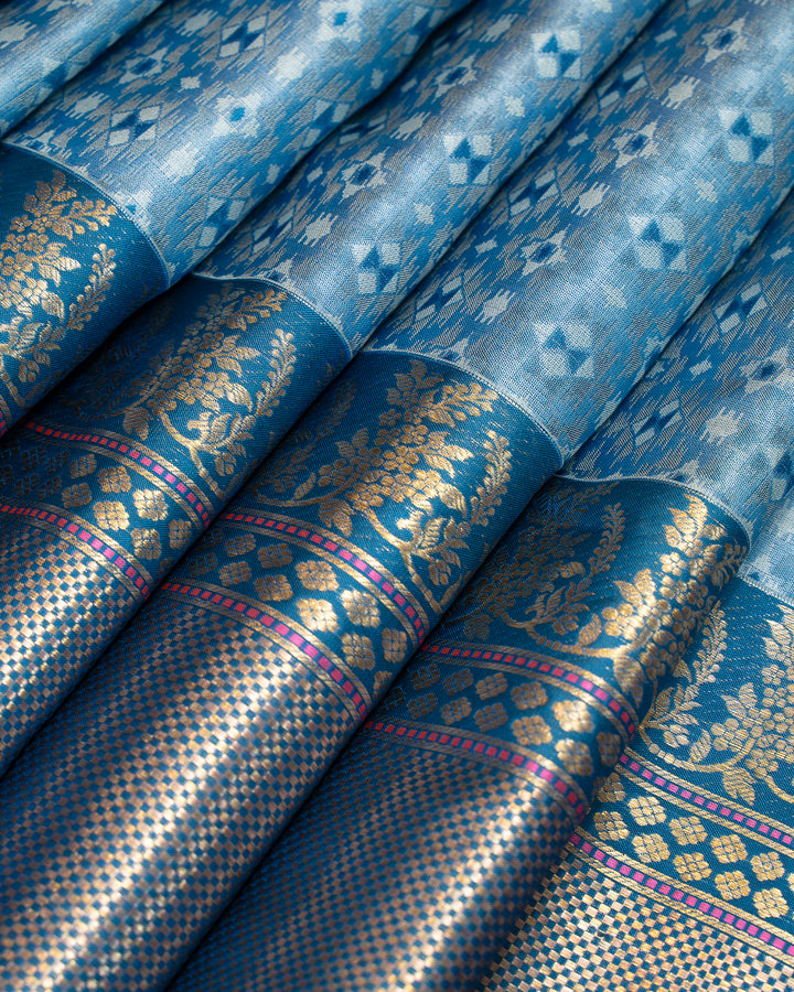 Blue Pochampally Ikat Pure Kanjivaram Silk Sari - Clio Silks