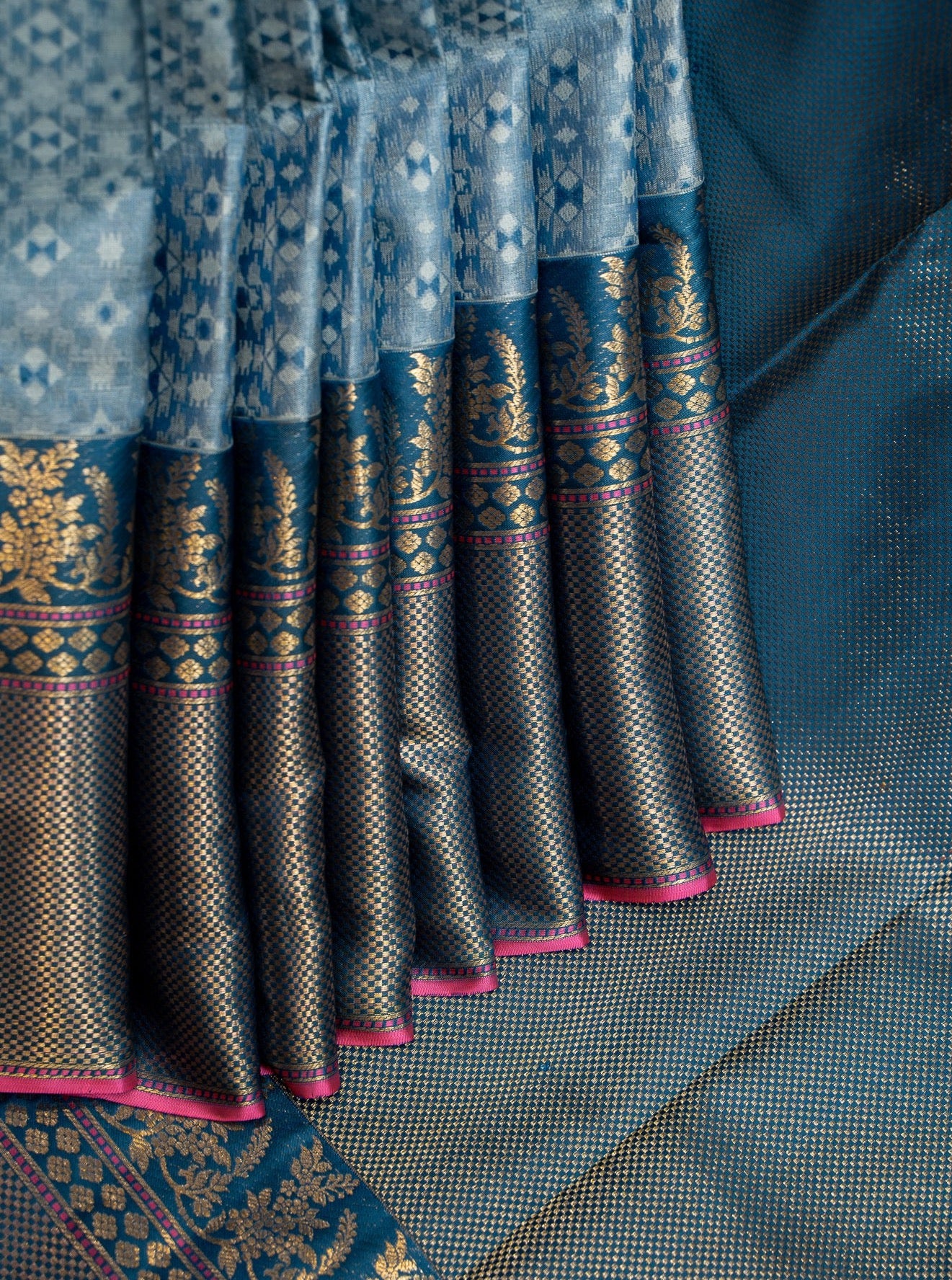 Blue Pochampally Ikat Pure Kanjivaram Silk Saree