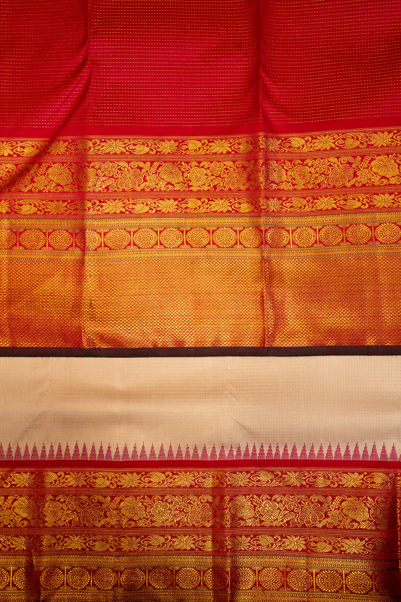 Silverish Peach Oosi Stripes Pure Kanjivaram Silk Sari - Clio Silks