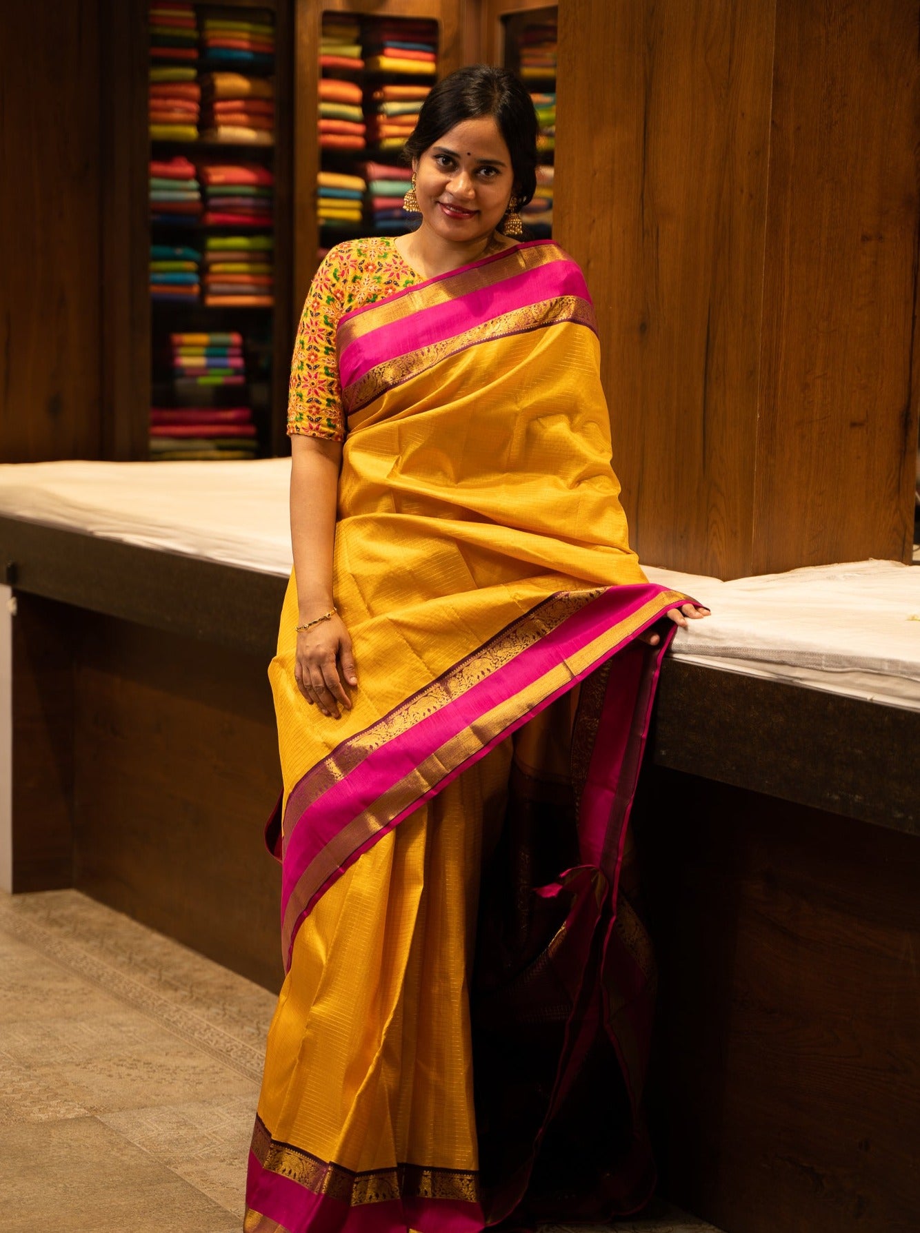 Manjal Yellow Zari Stripes Rettai Pettu Pure Kanjivaram Silk Sari - Clio Silks