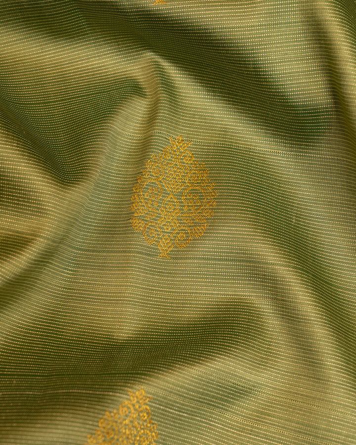 Sage Green Zari Seer Traditional Pure Kanjivaram Silk Sari - Clio Silks