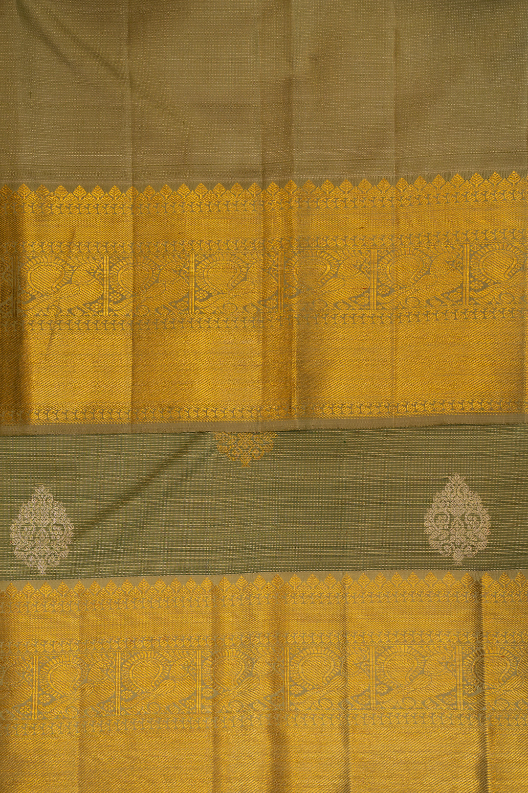 Sage Green Zari Seer Traditional Pure Kanjivaram Silk Sari - Clio Silks