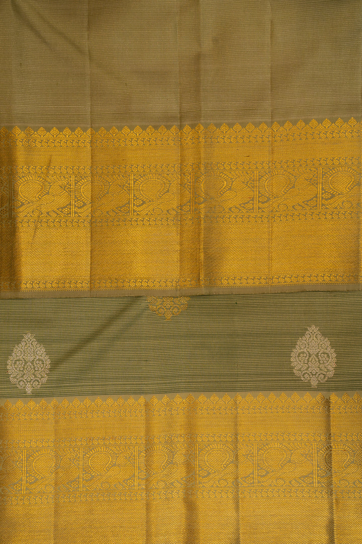 Sage Green Zari Seer Traditional Pure Kanjivaram Silk Sari - Clio Silks
