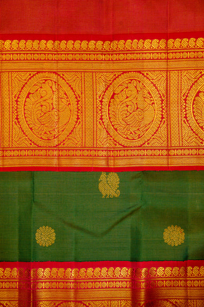 Emerald Green and Magenta Vairaoosi Pure Kanjivaram Silk Sari - Clio Silks