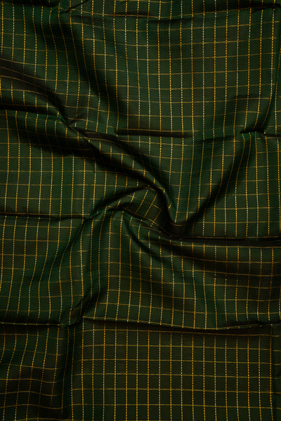 Bottle Green Zari Checks Pure Kanjivaram Silk Sari - Clio Silks