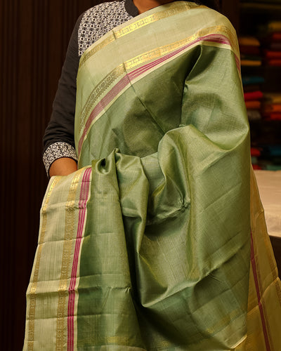Sea Green Zari Seer Pure Kanjivaram Silk Sari - Clio Silks
