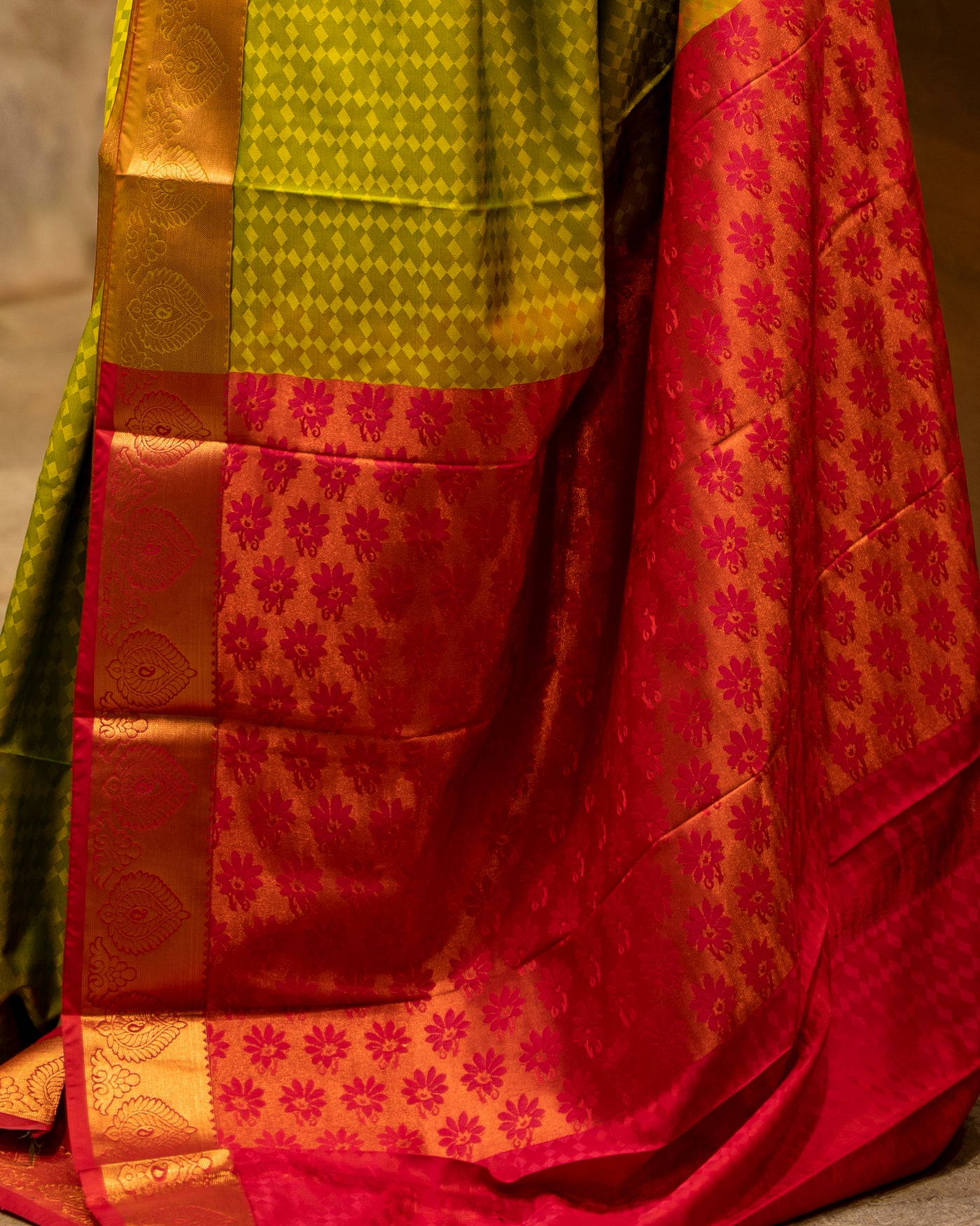 Mehendi Green Jacquard Semi Silk Sari - Clio Silks