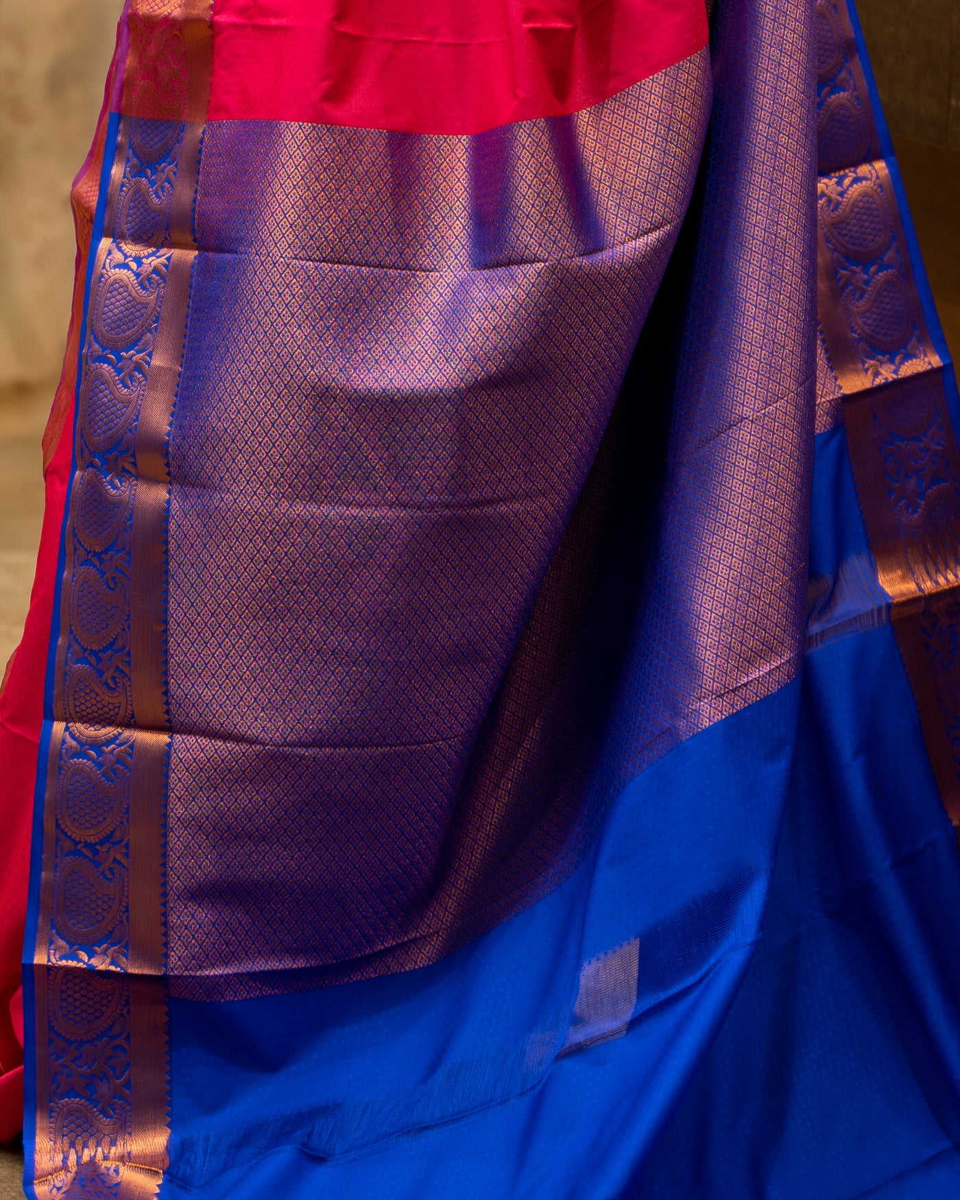 Magenta and Purple Jacquard Semi Silk Sari - Clio Silks