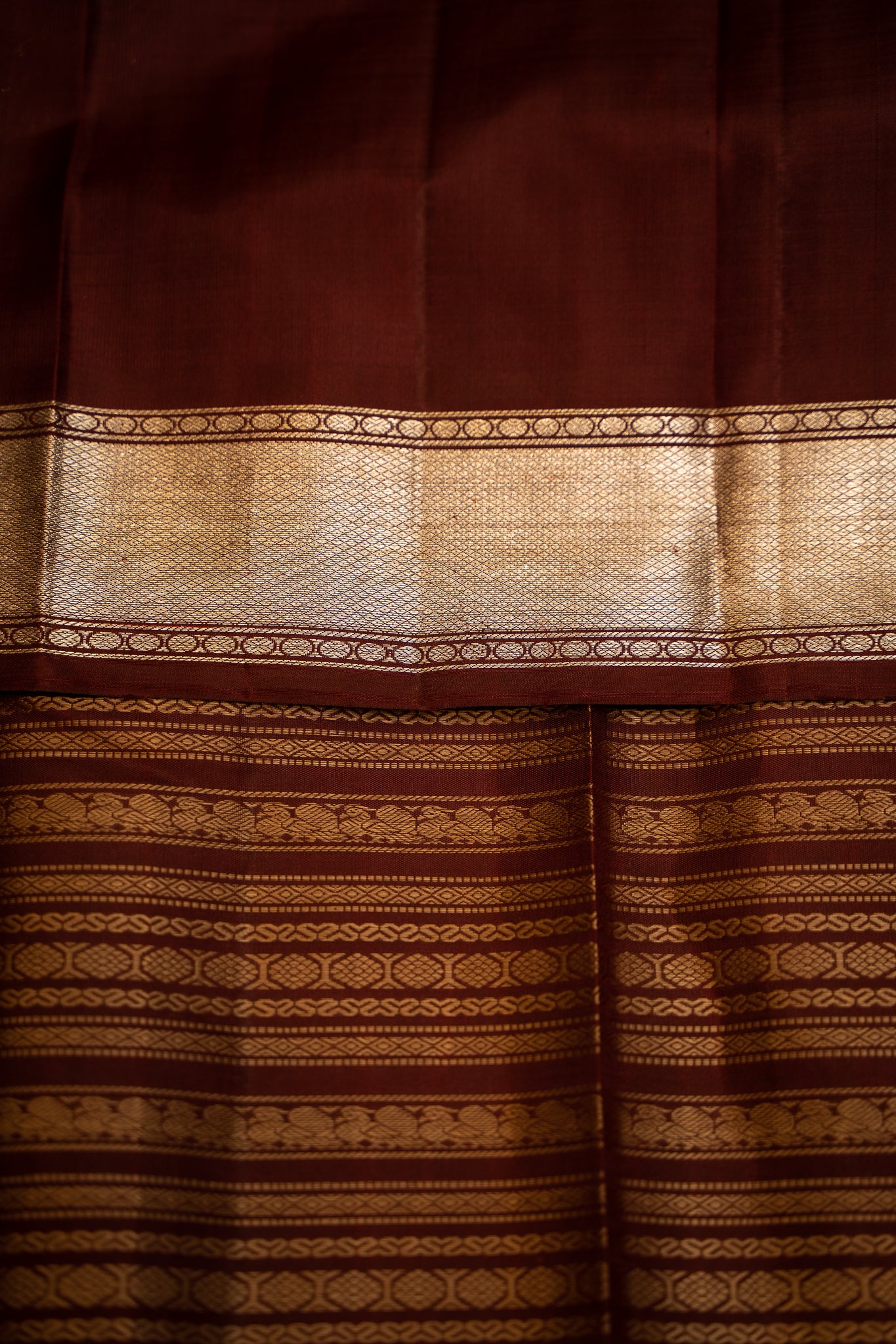 Walnut Brown and Silver Thread Stripes Pure Kanjivartam Silk Sari - Clio Silks