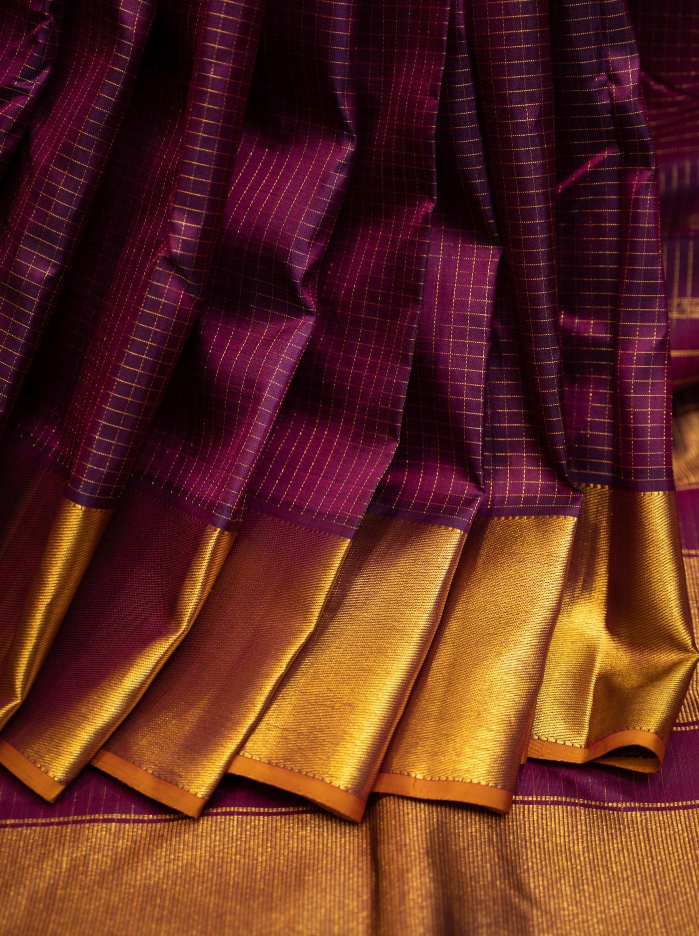 Mulberry Purple Zari Kattam Pure Kanjivaram Silk Sari - Clio Silks