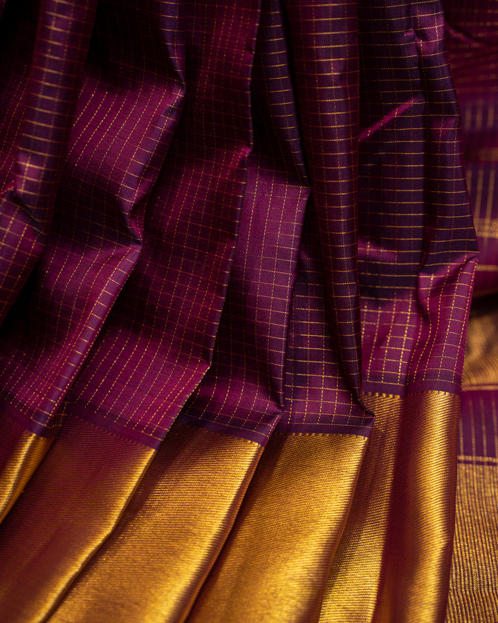 Mulberry Purple Zari Kattam Pure Kanjivaram Silk Sari - Clio Silks