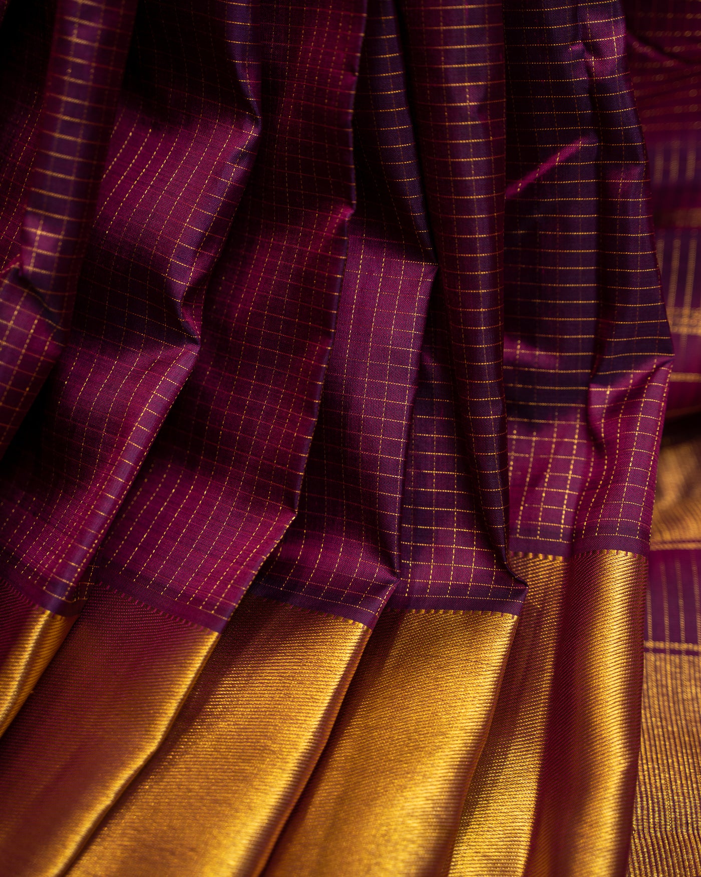 Mulberry Purple Zari Kattam Pure Kanjivaram Silk Sari - Clio Silks
