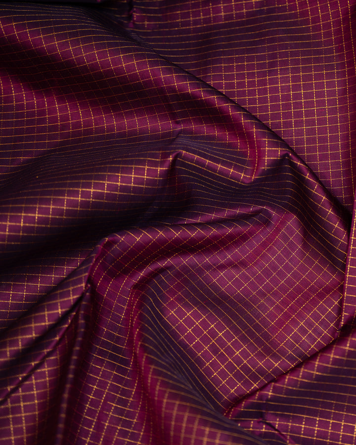 Mulberry Purple Zari Kattam Pure Kanjivaram Silk Sari - Clio Silks