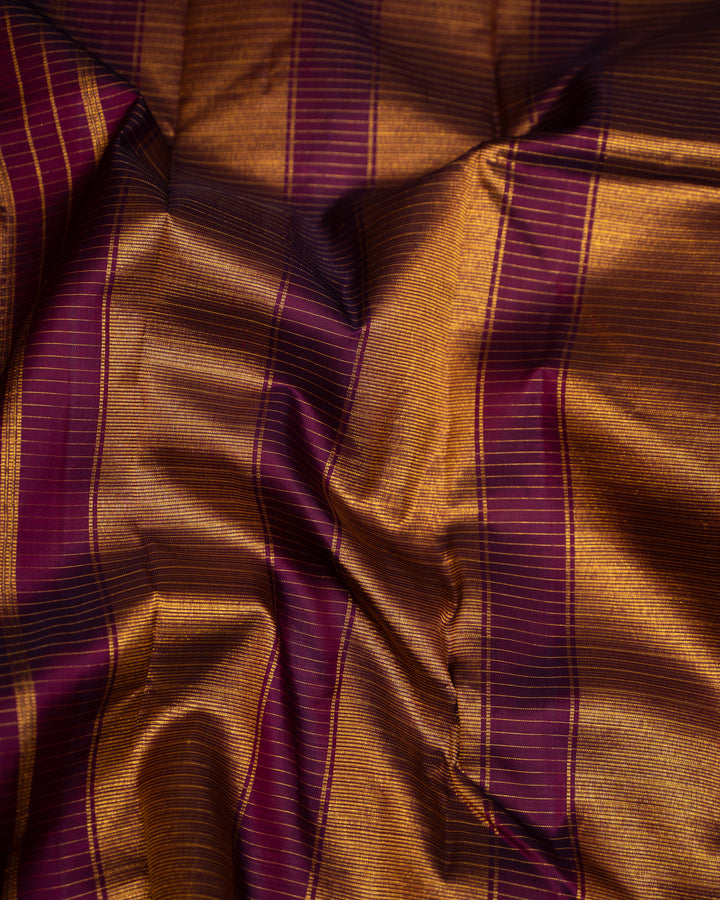 Mulberry Purple Zari Kattam Pure Kanjivaram Silk Sari - Clio Silks