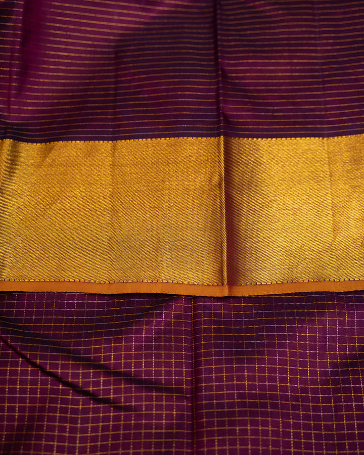 Mulberry Purple Zari Kattam Pure Kanjivaram Silk Sari - Clio Silks