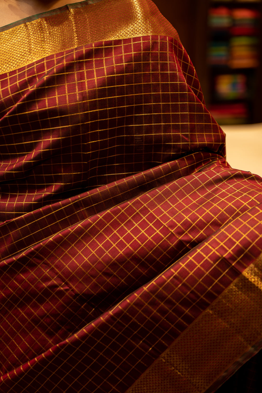 Maroon Pure Zari Muthukattam Kanjivaram Silk Sari - Clio Silks