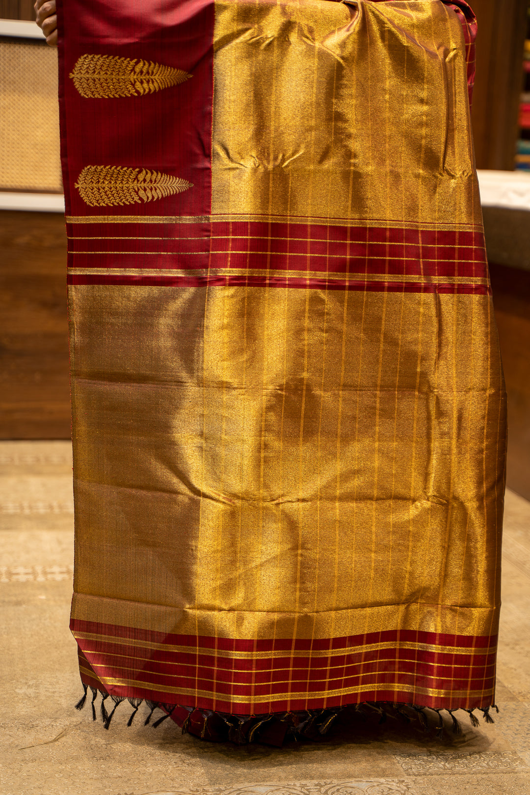 Maroon Rising Checks Pure Kanjivaram Silk Sari - Clio Silks