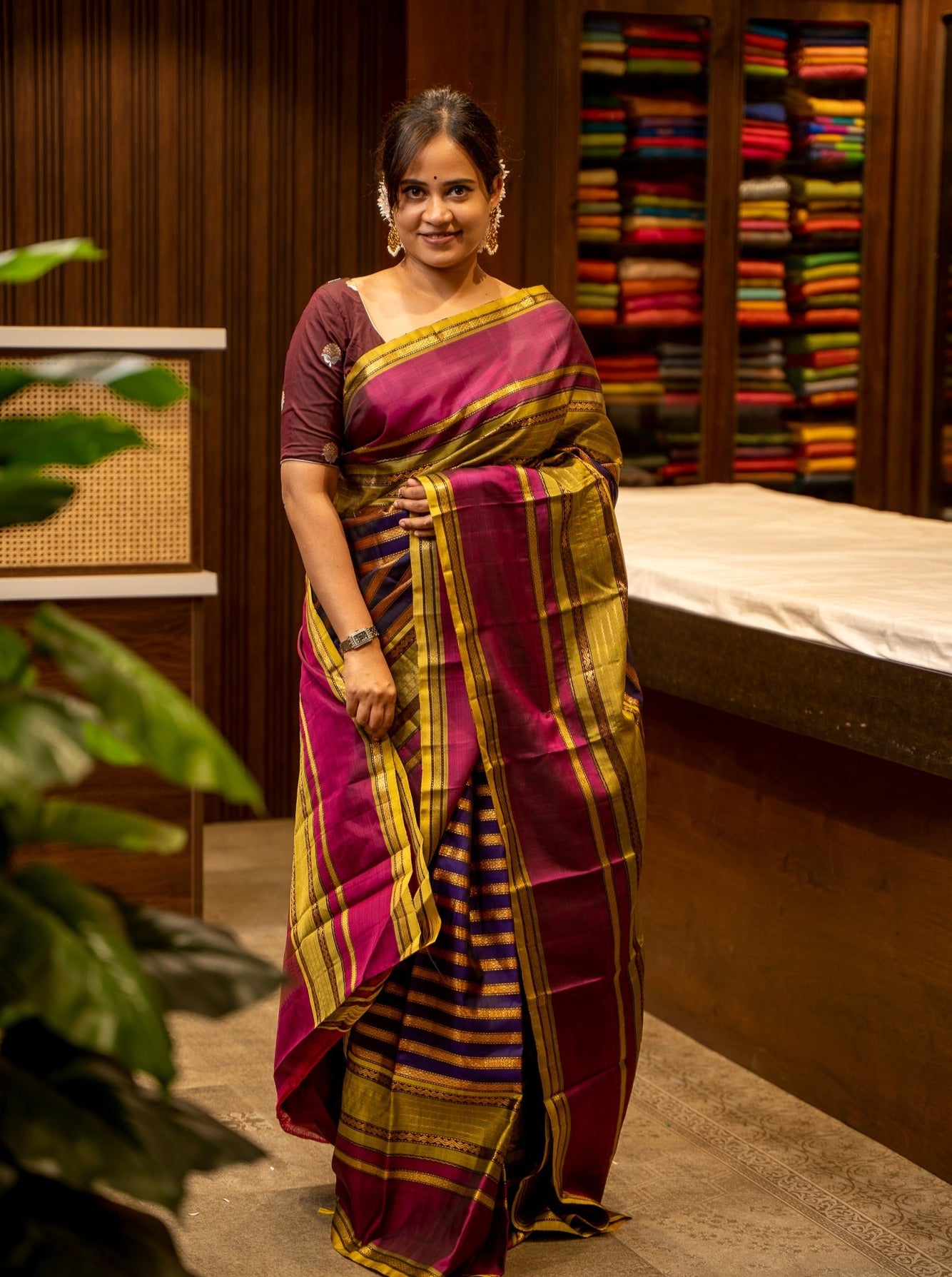 Royal Blue Zari Stripes Pure Zari Kanjivaram Silk Sari - Clio Silks