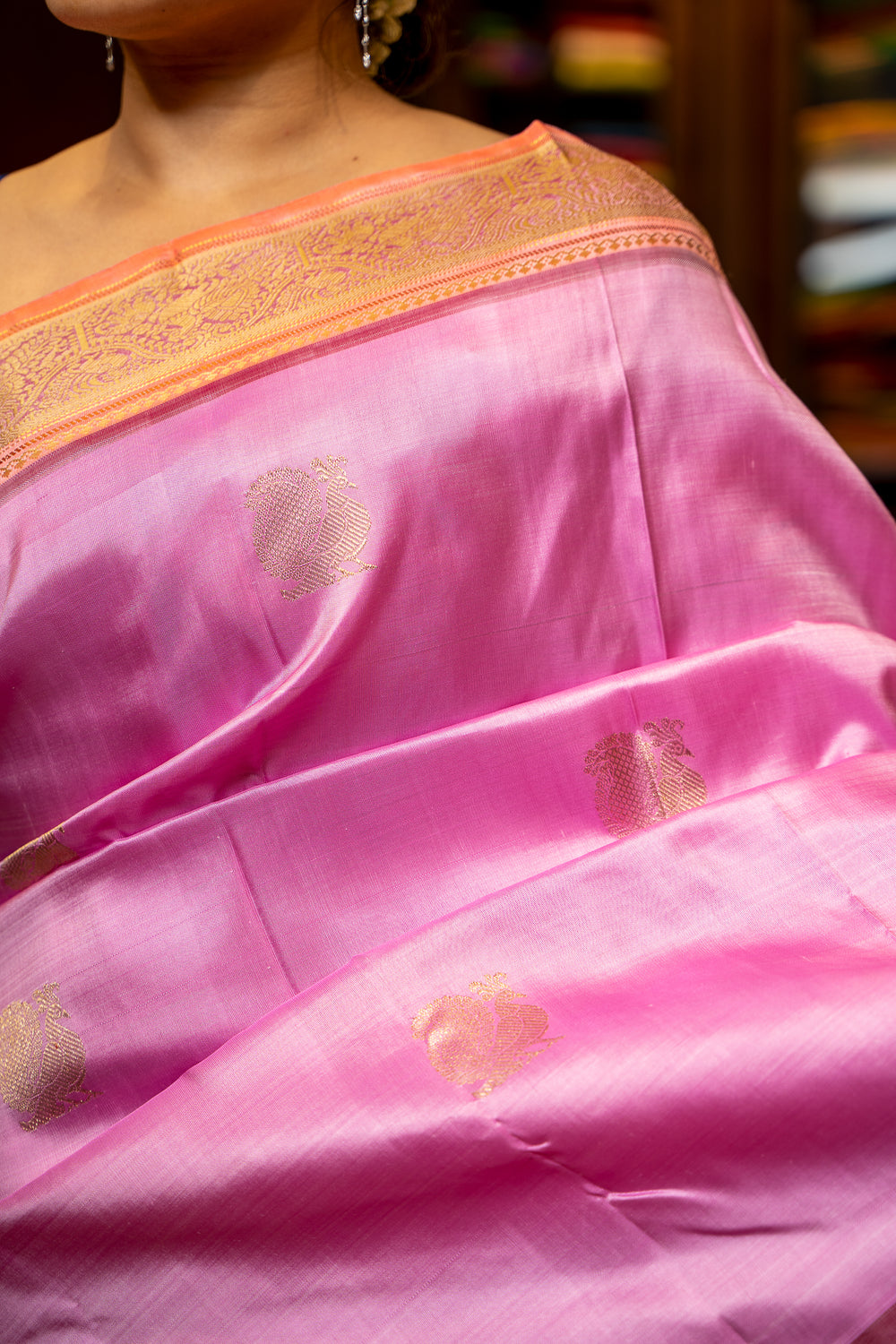 Pearl Mauve Pattu Pettu Pure Zari Kanjivaram Silk Sari - Clio Silks