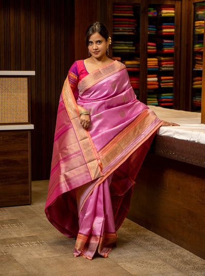 Pearl Mauve Pattu Pettu Pure Zari Kanjivaram Silk Sari - Clio Silks