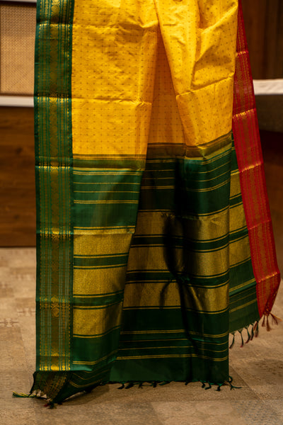 Yellow Plus Butta Ganga Jamuna Pure Kanjivaram Silk sari - Clio Silks