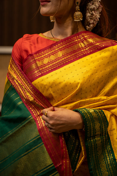 Yellow Plus Butta Ganga Jamuna Pure Kanjivaram Silk sari - Clio Silks