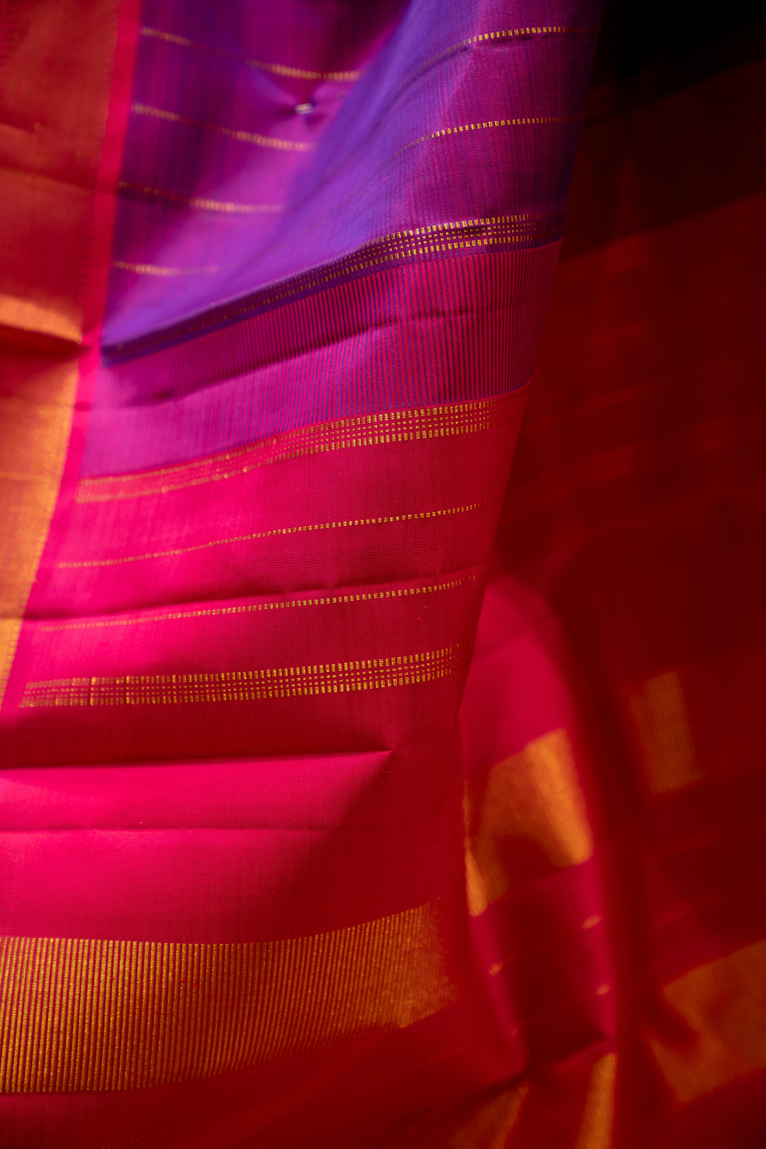 Purple Muthu Zari Stripes Pure Kanjivaram Silk Sari - Clio Silks